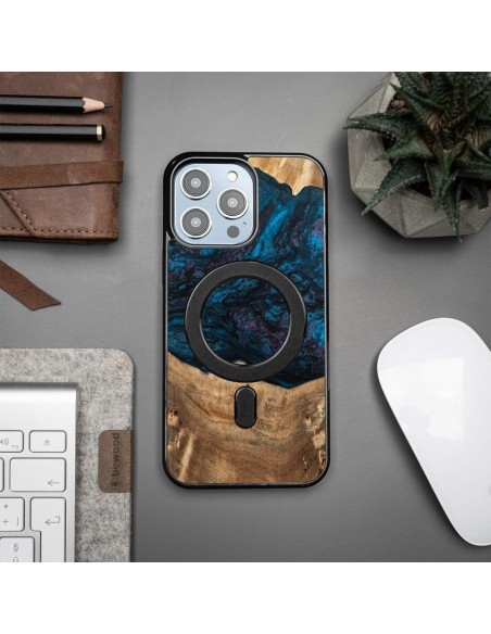Medinis ir dervos dėklas skirtas iPhone 14 Pro Max MagSafe Bewood Unique Neptun - tamsiai mėlyna ir juoda Medinis ir dervos dėklas skirtas iPhone 14 Pro Max MagSafe Bewood Unique Neptun - tamsiai mėlyna ir juoda