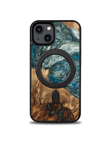 Medinis ir dervos dėklas iPhone 14 MagSafe Bewood Unique Planet Earth - mėlynai žalias