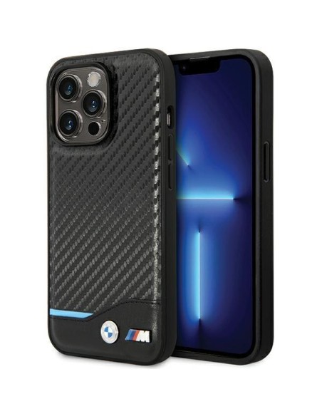 BMW Leather Carbon dėklas iPhone 13 Pro / iPhone 13 - juodas BMW Leather Carbon dėklas iPhone 13 Pro / iPhone 13 - juodas