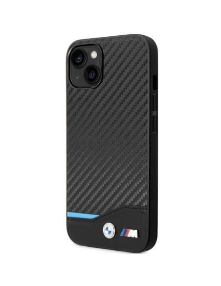 BMW Leather Carbon dėklas iPhone 13 - juodas BMW Leather Carbon dėklas iPhone 13 - juodas