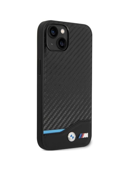 BMW Leather Carbon dėklas iPhone 13 - juodas BMW Leather Carbon dėklas iPhone 13 - juodas