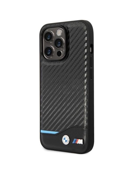 BMW Leather Carbon dėklas iPhone 13 Pro Max - juodas BMW Leather Carbon dėklas iPhone 13 Pro Max - juodas
