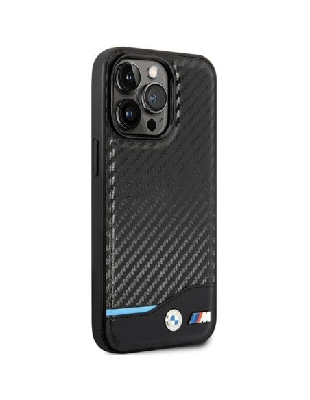 BMW Leather Carbon dėklas iPhone 13 Pro Max - juodas BMW Leather Carbon dėklas iPhone 13 Pro Max - juodas