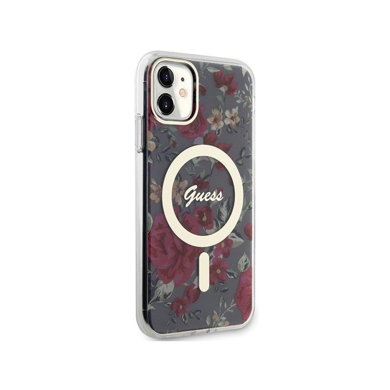 Guess Flower MagSafe dėklas iPhone 11 / Xr - žalias