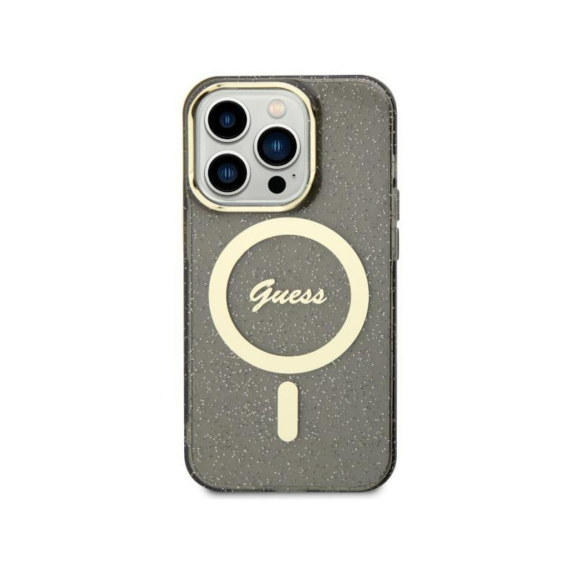 Guess Glitter Gold MagSafe dėklas, skirtas iPhone 11 / Xr - juodas