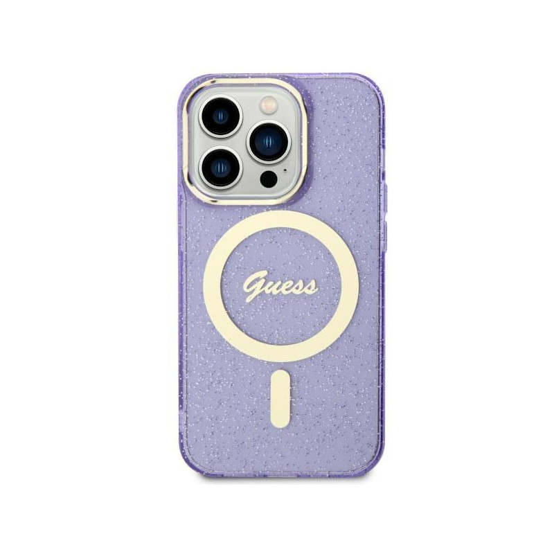 Guess Glitter Gold MagSafe dėklas, skirtas iPhone 11 / Xr - violetinė Guess Glitter Gold MagSafe dėklas, skirtas iPhone 11 / Xr - violetinė