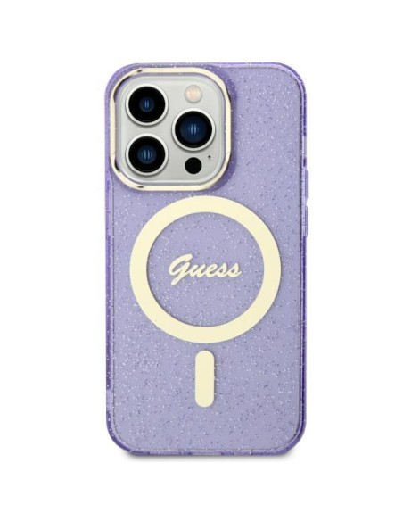 Guess Glitter Gold MagSafe dėklas, skirtas iPhone 11 / Xr - violetinė Guess Glitter Gold MagSafe dėklas, skirtas iPhone 11 / Xr - violetinė