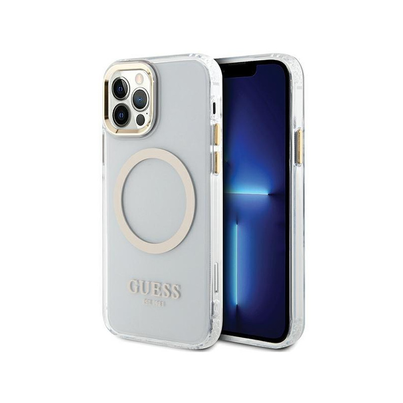 Guess Metal Outline Magsafe dėklas, skirtas iPhone 12 / iPhone 12 Pro - auksinis Guess Metal Outline Magsafe dėklas, skirtas iPhone 12 / iPhone 12 Pro - auksinis