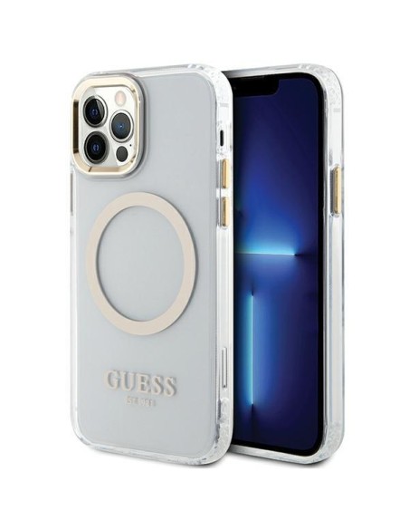 Guess Metal Outline Magsafe dėklas, skirtas iPhone 12 / iPhone 12 Pro - auksinis Guess Metal Outline Magsafe dėklas, skirtas iPhone 12 / iPhone 12 Pro - auksinis