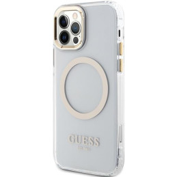 Guess Metal Outline Magsafe dėklas, skirtas iPhone 12 / iPhone 12 Pro - auksinis