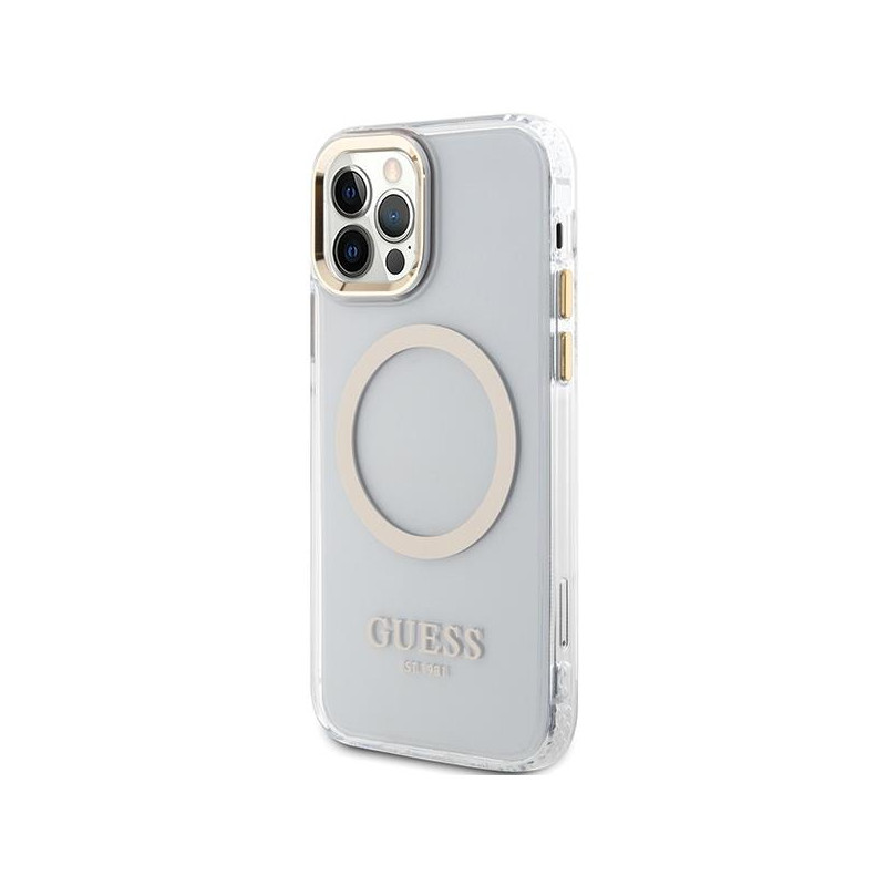 Guess Metal Outline Magsafe dėklas, skirtas iPhone 12 / iPhone 12 Pro - auksinis