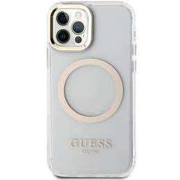 Guess Metal Outline Magsafe dėklas, skirtas iPhone 12 / iPhone 12 Pro - auksinis