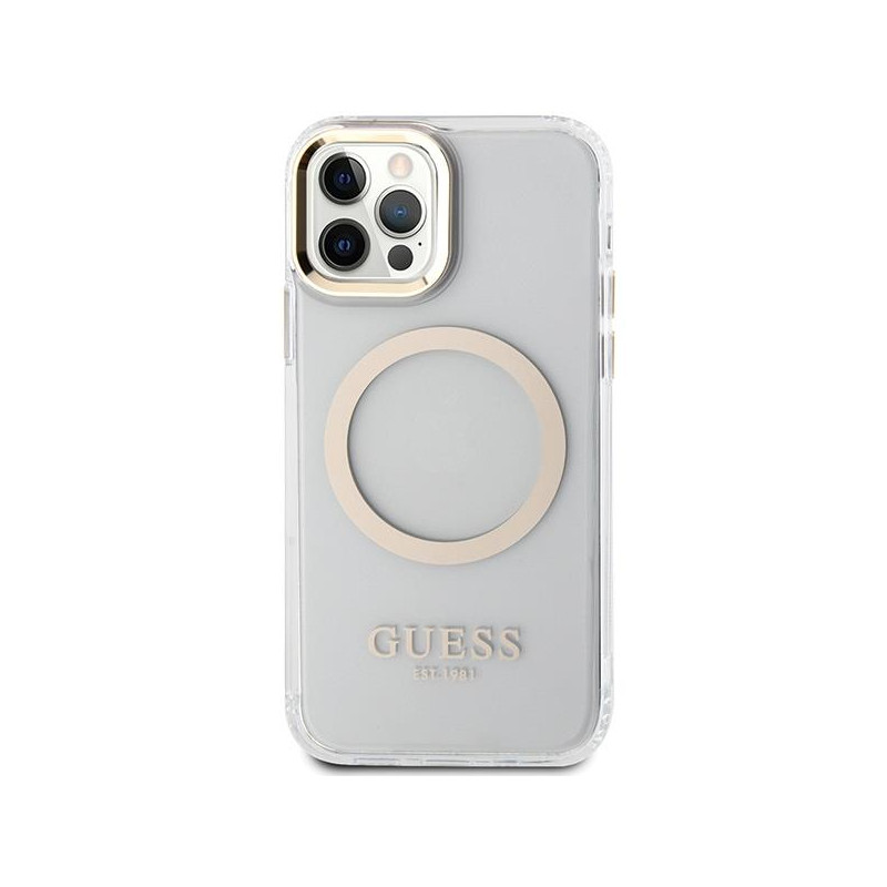 Guess Metal Outline Magsafe dėklas, skirtas iPhone 12 / iPhone 12 Pro - auksinis