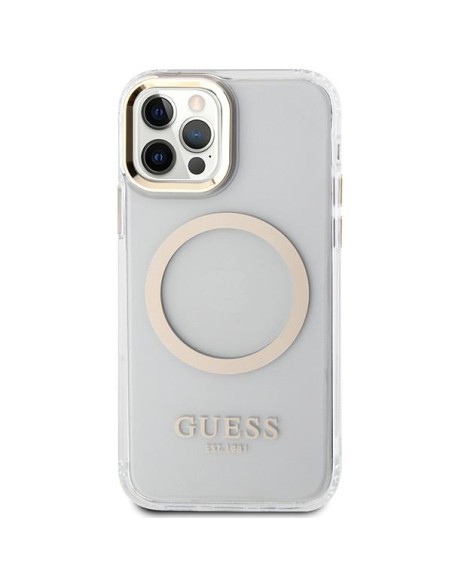 Guess Metal Outline Magsafe dėklas, skirtas iPhone 12 / iPhone 12 Pro - auksinis Guess Metal Outline Magsafe dėklas, skirtas iPhone 12 / iPhone 12 Pro - auksinis
