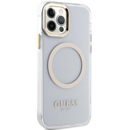 Guess Metal Outline Magsafe dėklas, skirtas iPhone 12 / iPhone 12 Pro - auksinis