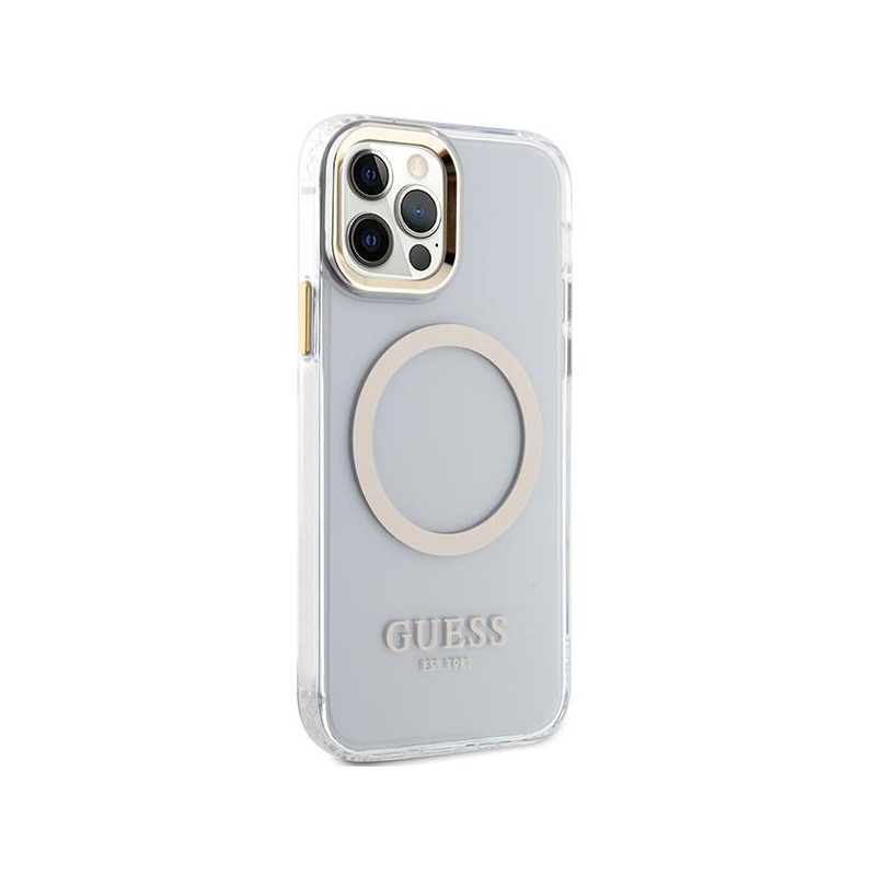 Guess Metal Outline Magsafe dėklas, skirtas iPhone 12 / iPhone 12 Pro - auksinis