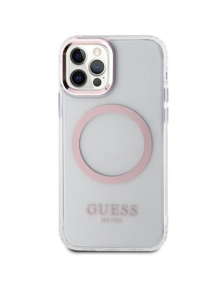 Guess Metal Outline Magsafe dėklas, skirtas iPhone 12 / iPhone 12 Pro - rožinis Guess Metal Outline Magsafe dėklas, skirtas iPhone 12 / iPhone 12 Pro - rožinis