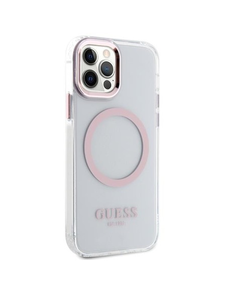 Guess Metal Outline Magsafe dėklas, skirtas iPhone 12 / iPhone 12 Pro - rožinis Guess Metal Outline Magsafe dėklas, skirtas iPhone 12 / iPhone 12 Pro - rožinis