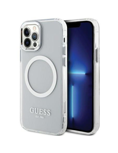 Guess Metal Outline Magsafe dėklas, skirtas iPhone 12 / iPhone 12 Pro - sidabrinis Guess Metal Outline Magsafe dėklas, skirtas iPhone 12 / iPhone 12 Pro - sidabrinis