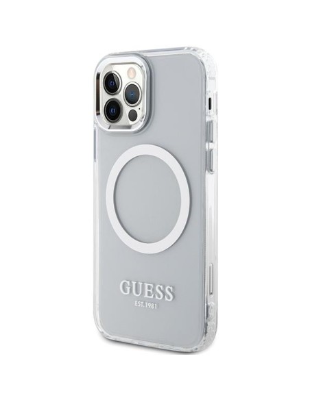 Guess Metal Outline Magsafe dėklas, skirtas iPhone 12 / iPhone 12 Pro - sidabrinis Guess Metal Outline Magsafe dėklas, skirtas iPhone 12 / iPhone 12 Pro - sidabrinis