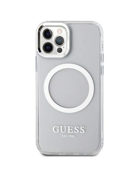 Guess Metal Outline Magsafe dėklas, skirtas iPhone 12 / iPhone 12 Pro - sidabrinis Guess Metal Outline Magsafe dėklas, skirtas iPhone 12 / iPhone 12 Pro - sidabrinis