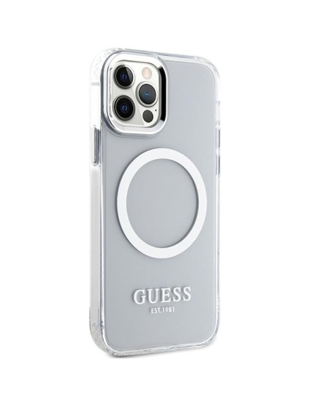 Guess Metal Outline Magsafe dėklas, skirtas iPhone 12 / iPhone 12 Pro - sidabrinis Guess Metal Outline Magsafe dėklas, skirtas iPhone 12 / iPhone 12 Pro - sidabrinis