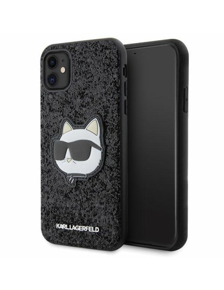 Karl Lagerfeld Glitter Choupette Patch dėklas, skirtas iPhone 11 / Xr - juodas