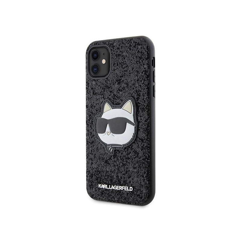 Karl Lagerfeld Glitter Choupette Patch dėklas, skirtas iPhone 11 / Xr - juodas