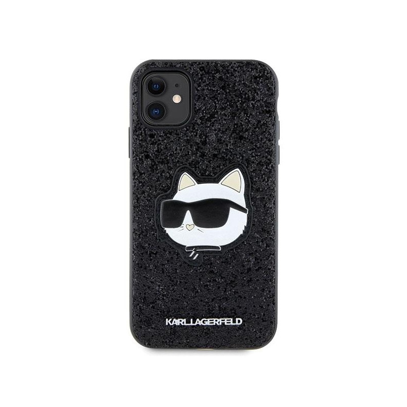 Karl Lagerfeld Glitter Choupette Patch dėklas, skirtas iPhone 11 / Xr - juodas
