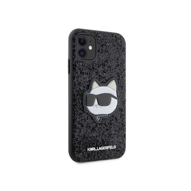 Karl Lagerfeld Glitter Choupette Patch dėklas, skirtas iPhone 11 / Xr - juodas