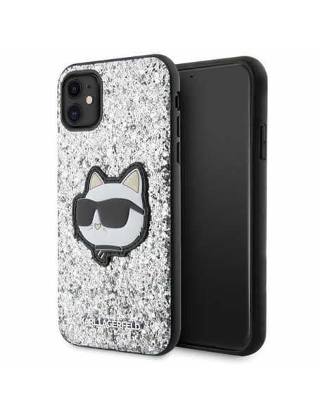 Karl Lagerfeld Glitter Choupette Patch dėklas, skirtas iPhone 11 / Xr - sidabrinis Karl Lagerfeld Glitter Choupette Patch dėklas, skirtas iPhone 11 / Xr - sidabrinis