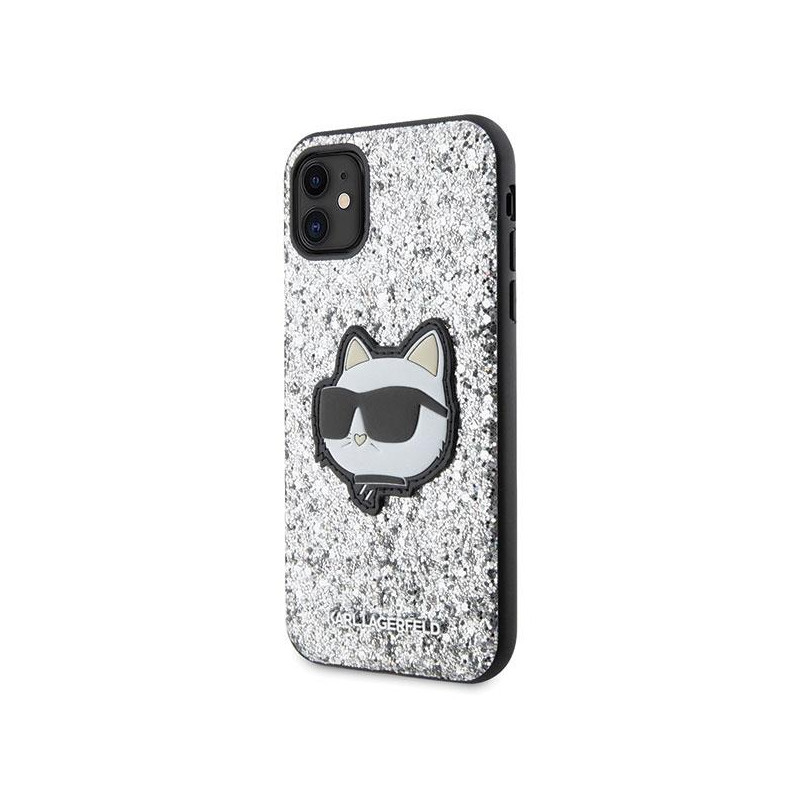 Karl Lagerfeld Glitter Choupette Patch dėklas, skirtas iPhone 11 / Xr - sidabrinis