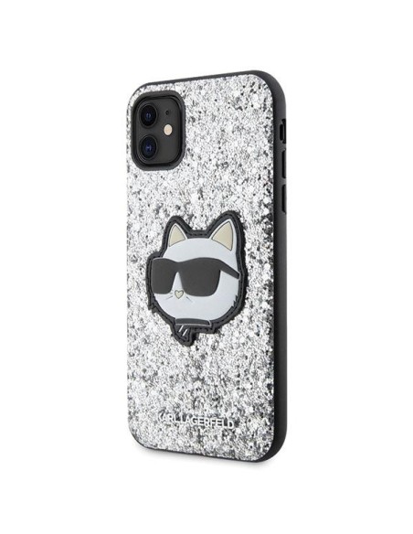 Karl Lagerfeld Glitter Choupette Patch dėklas, skirtas iPhone 11 / Xr - sidabrinis Karl Lagerfeld Glitter Choupette Patch dėklas, skirtas iPhone 11 / Xr - sidabrinis