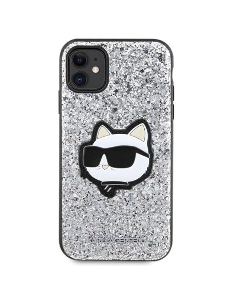 Karl Lagerfeld Glitter Choupette Patch dėklas, skirtas iPhone 11 / Xr - sidabrinis Karl Lagerfeld Glitter Choupette Patch dėklas, skirtas iPhone 11 / Xr - sidabrinis