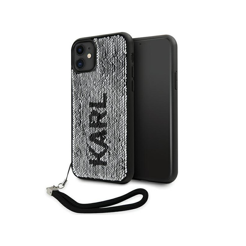 Karl Lagerfeld Sequins Cord dėklas iPhone 11 / Xr - sidabrinis