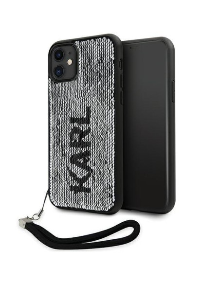 Karl Lagerfeld Sequins Cord dėklas iPhone 11 / Xr - sidabrinis Karl Lagerfeld Sequins Cord dėklas iPhone 11 / Xr - sidabrinis