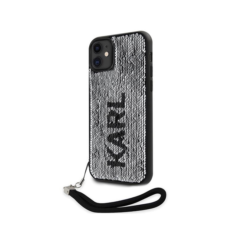 Karl Lagerfeld Sequins Cord dėklas iPhone 11 / Xr - sidabrinis