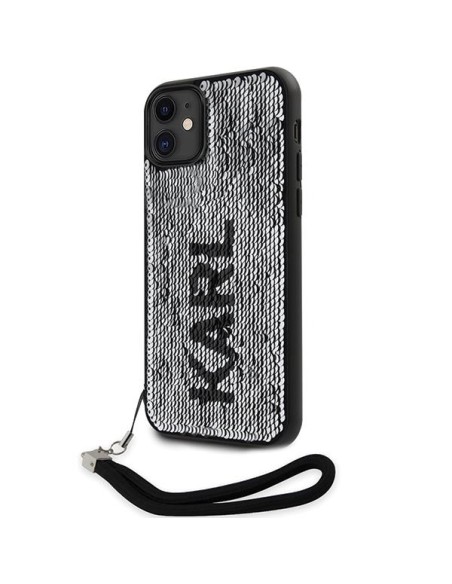 Karl Lagerfeld Sequins Cord dėklas iPhone 11 / Xr - sidabrinis Karl Lagerfeld Sequins Cord dėklas iPhone 11 / Xr - sidabrinis