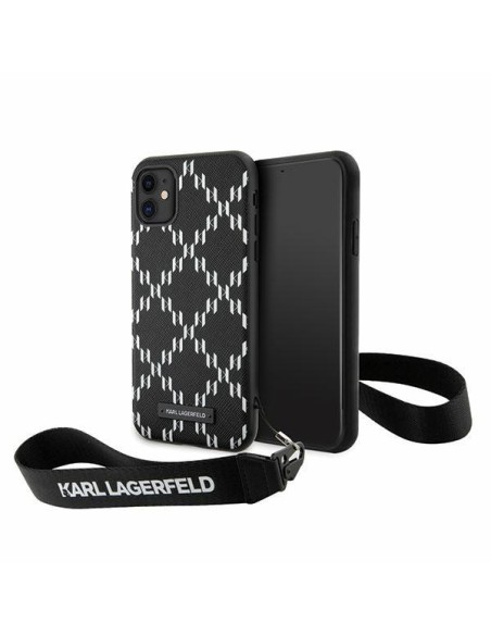 Karl Lagerfeld Monogram Losange Saffiano dėklas iPhone 11 / Xr - juodas Karl Lagerfeld Monogram Losange Saffiano dėklas iPhone 11 / Xr - juodas