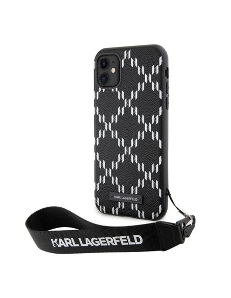 Karl Lagerfeld Monogram Losange Saffiano dėklas iPhone 11 / Xr - juodas Karl Lagerfeld Monogram Losange Saffiano dėklas iPhone 11 / Xr - juodas