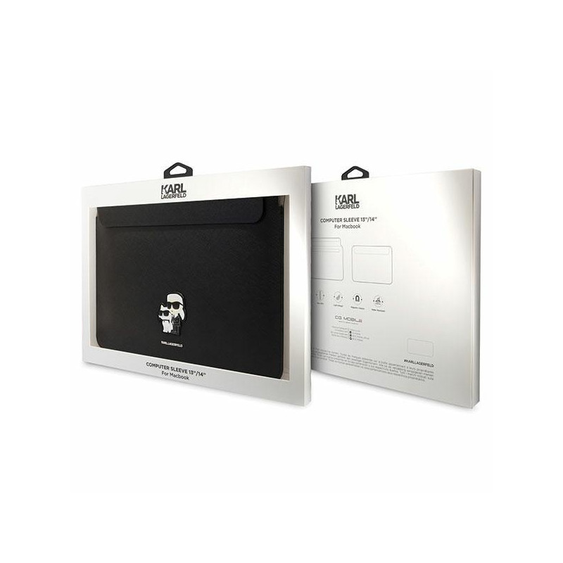 Karl Lagerfeld Saffiano Karl&Choupette dėklas 14" nešiojamam kompiuteriui - juodas