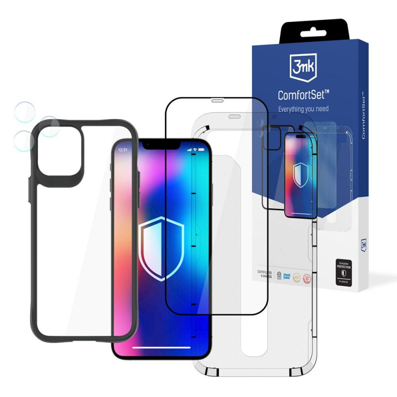 3mk komforto rinkinys 4 viename, skirtas iPhone 12 Pro Max – dėklas, 2x stiklas, aplikacijos rėmelis 3mk komforto rinkinys 4 viename, skirtas iPhone 12 Pro Max – dėklas, 2x stiklas, aplikacijos rėmelis