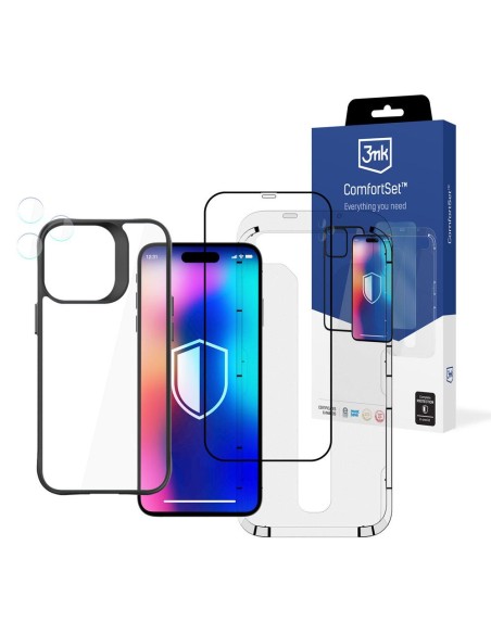 3mk komforto rinkinys 4 viename, skirtas iPhone 14 Pro Max – dėklas, 2x stiklas, aplikacijos rėmelis
