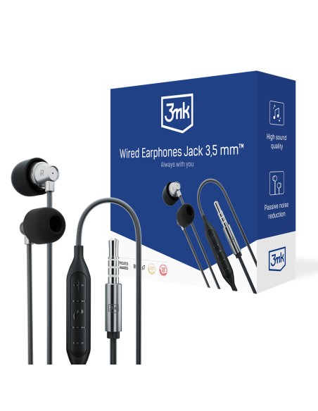3mk Wired Earphones laidinės ausinės su 3,5 mm mini jack jungtimi – juodos 3mk Wired Earphones laidinės ausinės su 3,5 mm mini jack jungtimi – juodos