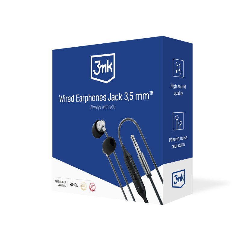 3mk Wired Earphones laidinės ausinės su 3,5 mm mini jack jungtimi – juodos