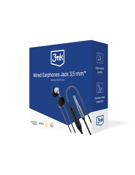 3mk Wired Earphones laidinės ausinės su 3,5 mm mini jack jungtimi – juodos 3mk Wired Earphones laidinės ausinės su 3,5 mm mini jack jungtimi – juodos