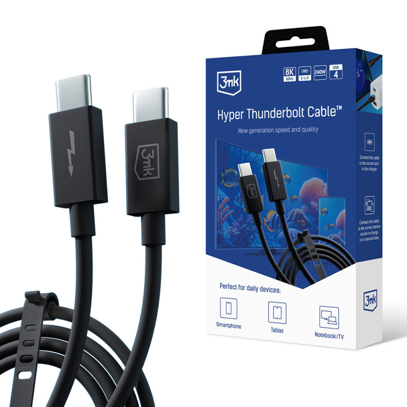 3mk Hyper Cable ThunderBolt 240W - juodas 3mk Hyper Cable ThunderBolt 240W - juodas