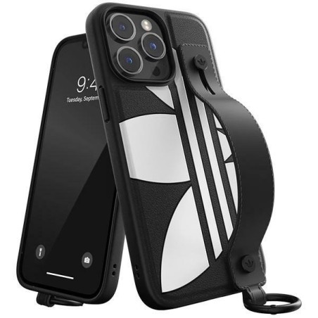 Adidas OR Hand Strap Case iPhone 14 Pro Max - juoda ir balta Adidas OR Hand Strap Case iPhone 14 Pro Max - juoda ir balta