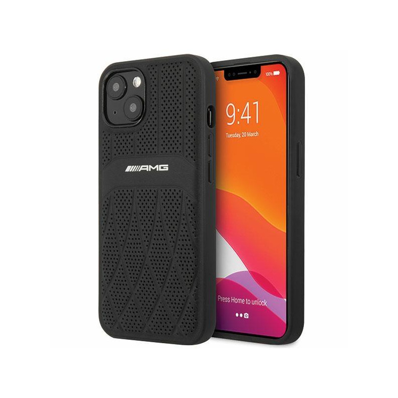 AMG Leather Curved Lines dėklas iPhone 13 - juodas AMG Leather Curved Lines dėklas iPhone 13 - juodas