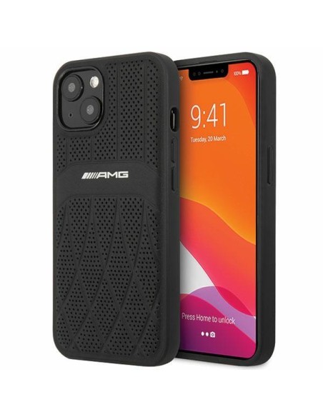 AMG Leather Curved Lines dėklas iPhone 13 - juodas AMG Leather Curved Lines dėklas iPhone 13 - juodas
